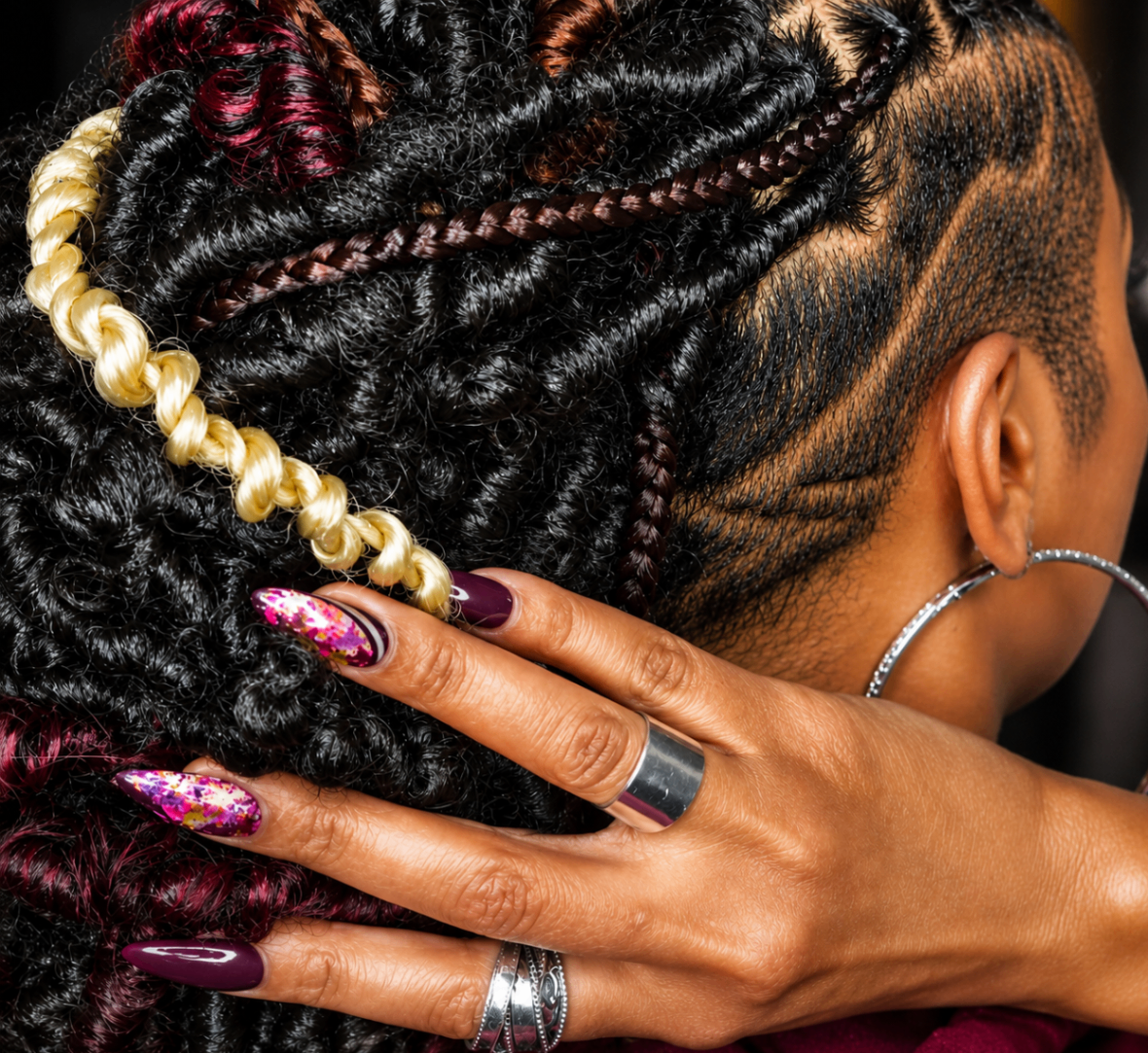 Braids with Blonde & Burgundy